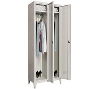 BAKAJI Armadio da Spogliatoio in Metallo con Chiusura a Chiave, Armadietto Grigio, Ripiano Superiore e Asta Appendiabiti, Mobile Guardaroba Salvaspazio Capiente Multiuso 66 x 36 x 180H cm (2 Ante)