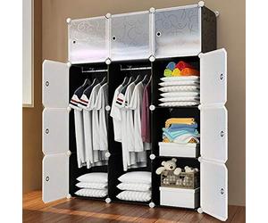 BAKAJI Armadio Guardaroba Modulare 12 Cubi con 2 Ante Appendiabiti 6 Scaffali Mobile Componibile Modulabile Salvaspazio Storage Organizer Vestiti Armadietto Portatile Casa Design Moderno