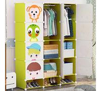 BAKAJI Armadio Guardaroba Modulare Cameretta Bambini 15 Cubi con 2 Ante Appendiabiti 8 Scaffali e 3 Scomparti Scarpiera Mobile Componibile Modulabile Salvaspazio Storage Organizer Vestiti
