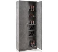 BAKAJI Armadio Scarpiera Gabriella a 2 Ante con 6 Ripiani Altezza 182 cm, Porta Scarpe in Legno Multiuso, Mobile Alto Portascarpe Salvaspazio Indipendente Design Minimal Armadietto Organizer (Cemento)