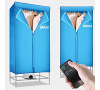 BAKAJI Asciugabiancheria Elettrico ad Armadio con Telecomando e Display di Controllo, Asciugatrice Stendino Asciuga Biancheria ad Aria Calda, Potenza 1200W, Timer 180 min, Dimensione 65 x 45 x 138 cm