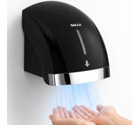 BAKAJI Asciugamani Automatico Elettrico da Parete per Hotel, Bagni Pubblici, Ristoranti, Asciuga Mani ad Aria Calda da Parete con Sensore Fotocellula, Potenza 2000W, Asciugatura Alta velocità, Nero