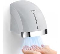 BAKAJI Asciugamani Automatico Elettrico da Parete per Hotel, Bagni Pubblici, Ristoranti, Asciuga Mani ad Aria Calda da Parete con Sensore Fotocellula, Potenza 2000W, Asciugatura Alta velocità, Grigio
