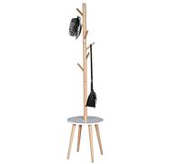 BAKAJI Attaccapanni Appendiabiti di Design a Piantana da Terra in Legno con 6 Ganci Appendi Abiti e Base Tavolino Dimensione 40 x 40 x 170 cm