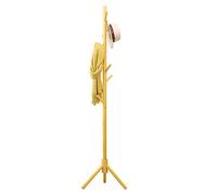 BAKAJI Attaccapanni Appendiabiti di Design a Piantana da Terra in Legno di Betulla con 8 Ganci Appendi Abiti e Base Treppiedi Dimensione 41 x 41 x 176 cm (Giallo)