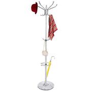 Attaccapanni Appendiabiti Piantana in Metallo 16 Ganci con Portaombrelli Bianco