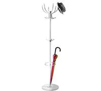 Attaccapanni Appendiabiti Piantana in Metallo 16 Ganci con Portaombrelli Bianco