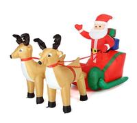 BAKAJI Babbo Natale Gonfiabile su Slitta con 2 Renne, Decorazione Natalizia Autogonfiabile, Lunghezza 240 cm con Kit di Fissaggio per Esterno, Illuminazione LED con Protezione IP44, Addobbo Natalizio