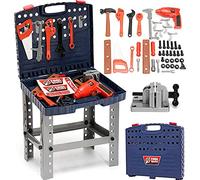 BAKAJI Banco da Lavoro Giocattolo per Bambini Richiudibile in Valigetta con Trapano Avvitatore Funzionante a Batteria, Playset con 69 Accessori Attrezzi Utensili Gioco Dimensione 40 x 35 x 72 cm