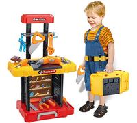 BAKAJI Banco da Lavoro Giocattolo per Bambini Trasformabile in una Valigetta Portatile Comoda per Giocare, Gioco con Attrezzi da Lavoro, Trapano Elettrico, Set Giochi Imitazione Educativi, Idea Regalo