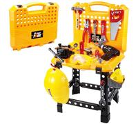 BAKAJI Banco da Lavoro Giocattolo per Bambini Trasformabile in Valigetta, Gioco Portatile Comodo per Giocare, Piano con Attrezzi e Accessori, Trapano, Set Giochi di Imitazione Educativi
