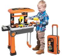 BAKAJI Banco da Lavoro per Bambini Richiudibile, Trolley Giocattolo con Attrezzi, Sega Circolare, Utensili da Officina Gioco Trasformabile in una Valigetta Portatile, Giochi di Simulazione Fai da Te