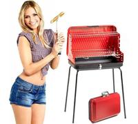 Bakaji Barbecue a Carbone Carbonella Richiudibile in Valigetta Altezza Griglia di Cottura in Acciaio e Regolabile Dimensioni 50x36x81cm Campeggio picnic (rosso)