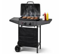 BAKAJI Barbecue a Gas 2 Fuochi Bruciatori Griglia BBQ con doppio Piano Laterale Ruote e Ripiano Inferiore Grill 5kw Area di Cottura 44 x 32 cm per uso Esterno Giardino Terrazzo (Barbecue)