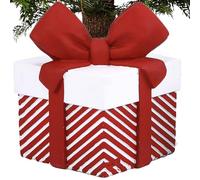 BAKAJI Base Albero di Natale a Forma di Pacco Regalo, Supporto Tronco Natalizio 36 x 36 x 47 cm, Decorazione Addobbi Natalizi Sottoalbero, Copribase Decorazioni Addobbo Natalizie (Bianco e Rosso)