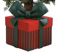 BAKAJI Base Albero di Natale a Forma di Pacco Regalo, Supporto Tronco Natalizio 36 x 36 x 47 cm, Decorazione Addobbi Natalizi Sottoalbero, Copribase Decorazioni Addobbo Natalizie (Rosso e Verde)