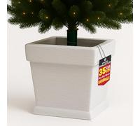 BAKAJI Base Albero di Natale Vaso in Resina con Effetto Legno Realistico e Venature, Supporto Natalizio con Rifiniture e Attacco Universale, Decorazione Addobbo Natalizi 30 x 30 x 35 cm (Bianco)