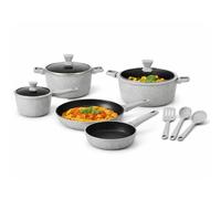 BAKAJI Batteria di Pentole Modello Serena in Alluminio Pressofuso con Accessori Mestoli e Coperchi, Pentola Antigraffio, Casseruole e Padelle Manico Ergonomico Adatto a Tutti i Piani Cottura (Grigio)