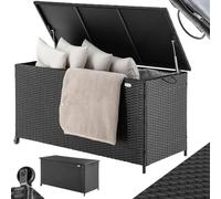 BAKAJI Baule Portaoggetti da Giardino in Polyrattan 420 Litri, Box da Esterno Impermeabile Resistente ai Raggi Uv, Cassapanca XXL con Ruote per Trasporto e Maniglia, 121 x 55 x 60 cm (Nero)