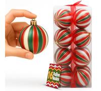 BAKAJI Box Palline di Natale per Albero, Sfere Natalizie Addobbo Rosso, Bianco, e Verde Doppio Colore, Decorazione Natalizia Multicolore in Plastica Dura, Palla Ornamento (16 Pezzi - Diametro 8 cm)