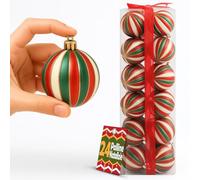BAKAJI Box Palline di Natale per Albero, Sfere Natalizie Addobbo Rosso, Bianco, e Verde Doppio Colore, Decorazione Natalizia Multicolore in Plastica Dura, Palla Ornamento (24 Pezzi - Diametro 6 cm)