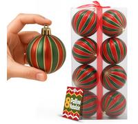 BAKAJI Box Palline di Natale per Albero, Sfere Natalizie Addobbo Rosso e Verde Doppio Colore, Decorazione Natalizia Multicolore in Plastica Dura, Palla Ornamento Alberello (8 Pezzi - Diametro 10 cm)