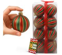BAKAJI Box Palline di Natale per Albero, Sfere Natalizie Addobbo Rosso e Verde Doppio Colore, Decorazione Natalizia Multicolore in Plastica Dura, Palla Ornamento Alberello (16 Pezzi - Diametro 8 cm)