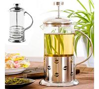 Bakaji Caffettiera a Pressione Francese Macchina Teiera con Coperchio Filtro a Pressa per Caffè e Tè Tisaniera Tisane Capacità 350ml in Vetro e Metallo 2 Modelli Assortiti Colore Silver