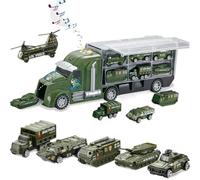 BAKAJI Camion Militare 12 in 1 con Carri Armati Giocattolo da Esercito, Elicottero, Giocattoli Battaglia con Luci e Suoni Realistici, Mini Auto da Guerra, Giochi Simulazione per Bambini e Bambine