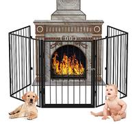 Bakaji Cancello Cancelletto di Protezione Camino per Cani e Bambini Recinto Divisorio Recinsione con Porta Lunghezza 3mt 5 Moduli Pieghevoli in Acciaio Colore Nero Struttura Pieghevole Salvaspazio