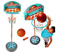 BAKAJI Canestro da Basket a Piantana per Bambini, Giocattolo Sportivo Altezza Regolabile 120 cm e Base Riempibile, Playset Sport Esterno e Interno, Accessori Pallone e Gonfiatore Inclusi, Idea Regalo