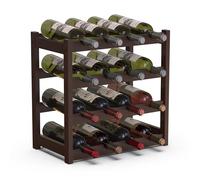 Cantinetta Portavino in Legno Bambù Noce con 16 Scomparti Bar Portabottiglie