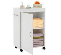 BAKAJI Carrello Bagno Cucina in Legno MDF con Anta 3 Ripiani e 4 Ruote Girevoli Dimensioni: 50 x 32 x 77,5 cm Mobiletto Trolley Salvaspazio Colore Bianco