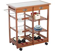 Carrello Cucina Legno con Cassetti Portaposate Ripiani Cesti e Portabottiglie