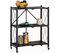 BAKAJI Carrello Cucina Pieghevole Multiuso Mobile Portaoggetti Spazi Stretti Slim Comodo Sottile Salvaspazio Bagno Ufficio Arredamento Portaoggetti Design Interni Colore Nero (3 Ripiani)