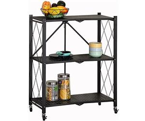 BAKAJI Carrello Cucina Pieghevole Multiuso Mobile Portaoggetti Spazi Stretti Slim Comodo Sottile Salvaspazio Bagno Ufficio Arredamento Portaoggetti Design Interni Colore Nero (3 Ripiani)