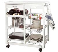 BAKAJI Carrello da Cucina in Legno Trolley Salvaspazio 3 Scomparti 3 Cestelli Struttura Con Ruote Dimensione 67 x 37 x 75 cm Colore Bianco