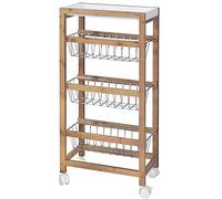 BAKAJI Carrello da Cucina Slim Salvaspazio in Legno di bambù con 1 Vassoio Estraibile 3 Ceste Portafrutta in Metallo e 4 Ruote Girevoli Carrello Portavivande Casa Dimensione 40 x 22 x 83 cm