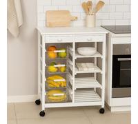 BAKAJI Carrello in Legno Bianco Multiuso con 4 Ruote Piroettanti, Carrellino Salvaspazio Multiripiano con Cassetti e Cestelli Mobile Ideale Cucina, Bagno, Ufficio, Struttura Resistente 85 x 67 x 37 cm
