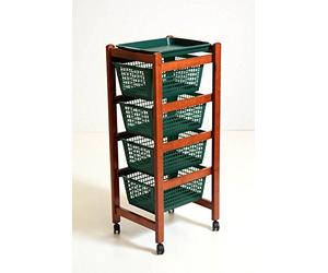 BAKAJI Carrello Portafrutta Jolly in Legno Massello Ciliegio 4 Ruote Cestelli Plastica