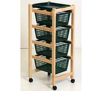 BAKAJI Carrello Portafrutta Jolly Legno Massello Colore Naturale 4 Ruote con Cestelli