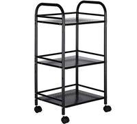 BAKAJI Carrello Portaoggetti in Metallo per Bagno Cucina Parrucchiere o Estetista 4 Ruote Girevoli, 3 Ripiani, Dimensioni 40 x 35 x 75cm, Carrellino Multifunzione 3 Livelli (Nero)