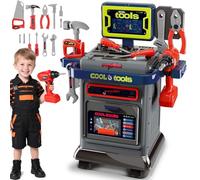 BAKAJI Carrello Postazione Officina per Bambini con Accessori Realistici, Carrellino da Meccanico, Giocattolo per Bambino, Pinze, Trapano Elettrico, Giochi di Emulazione Educativi, Idea Regalo