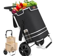 BAKAJI Carrello Spesa 3 in 1 Pieghevole borsa Capacità di 56 Litri, Carrellino a Mano Portaspesa e Portapacchi Carico 30 kg con Manico Ergonomico, Ruote e Tracolla, Trolley Salvaspazio (Nero)