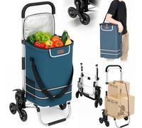 Carrello Spesa Montascale 56L Blu Borsa Termica Trolley Portaspesa con Tracolla