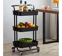 Carrello Trolley Cucina in Metallo 3 Ripiani 43x36x85 4 Ruote Salvaspazio Nero