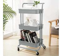 BAKAJI Carrello Trolley Cucina in Metallo con 3 Ripiani in Plastica e 4 Ruote girevoli a 360 Gradi con Freno Trolley Salvaspazio Arredamento Casa Cucina Dimensione 32,5 x 75 x 25 cm Moderno (Grigio)