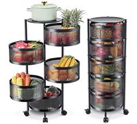 Carrello Trolley Cucina in Metallo 6 Ripiani 30 x 85 cm 4 Ruote Salvaspazio Nero