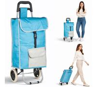 BAKAJI Carrello Trolley Zeus con Vano Termico e Tasca Esterna Portaoggetti, Carrellino Portaspesa Borsa Termica e Ruote Silenziose Multisuperficie, Scomparto Refrigerante, 35 x 30 x 90 cm (Azzurro)