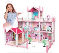 BAKAJI Casa delle Bambole a 3 Piani e 9 Camere, Villa con Accessori Realistici e Mobili, Set Gioco di Educazione e Creatività, Stimola la Fantasia, Casetta a Schiera Giocattolo per Bambine e Bambini
